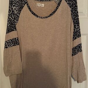 Maurices Beige and Black Animal Print Long Sleeve Top